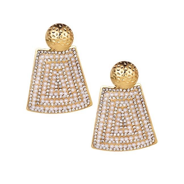 LRC Anting Tusuk Fashion Alloy Pearl-studded Geometric Earrings F799XX