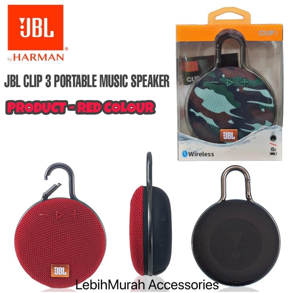 Speaker Bluetooth JBL CLIP 3 Wireless Portable JBL Clip3 IPX7 Support Mmc Usb BT