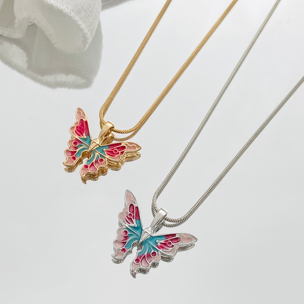 Kalung Rantai Tulang Selangka Desain Princess Barbie Kupu-Kupu Warna Pelangi Untuk Wanita Butterfly