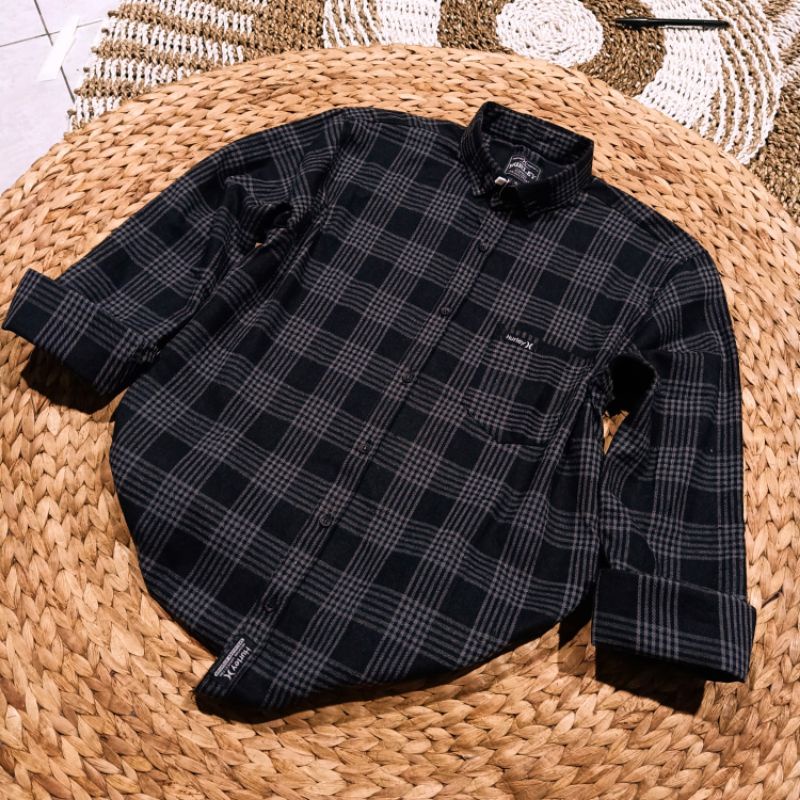 kemeja hitam abu kotak flanel pria wanita