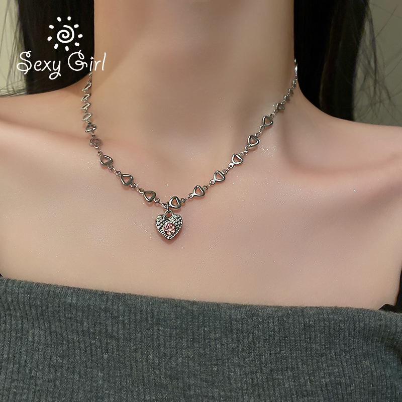 Fashion Diamond Love Stitching Chain Necklace Female Simple Personality Clavicle Chain Neck Lace Sexy Girl Jewelry