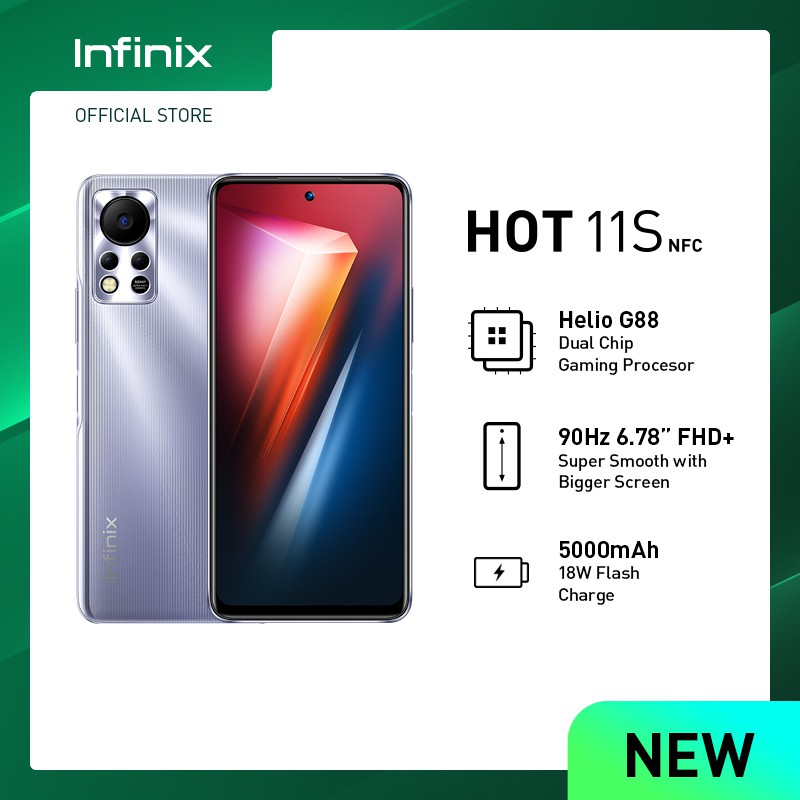 Infinix HOT 11s NFC 6/128GB – Helio G88 – 5000 mAh – 6.78” 90Hz FHD+ – Triple Camera 50MP-2