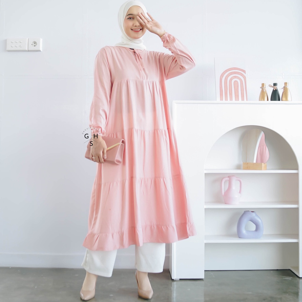 (DBY) GAMIS RACHEL TESSEA ZAMZAM DAILY LONG TUNIK MUSLIM REMPEL DRESS RAYON