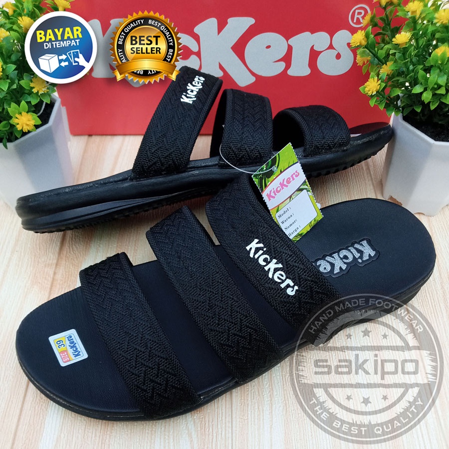 PROMO 8.8 FASHION SALE !! SANDAL PRIA DEWASA KICKERS SLOP BISBAN LURUS HITAM / SANDAL DALAM RUMAH RINGAN DI PAKAI / SAKIPO