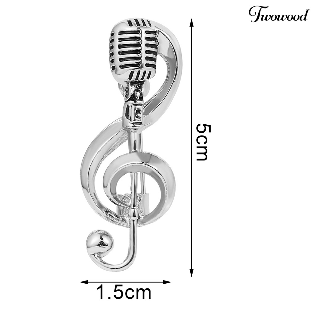 Twowood Microphone Brooch Solid Exquisite Alloy Golden Silver Color Music Note Brooches for Party