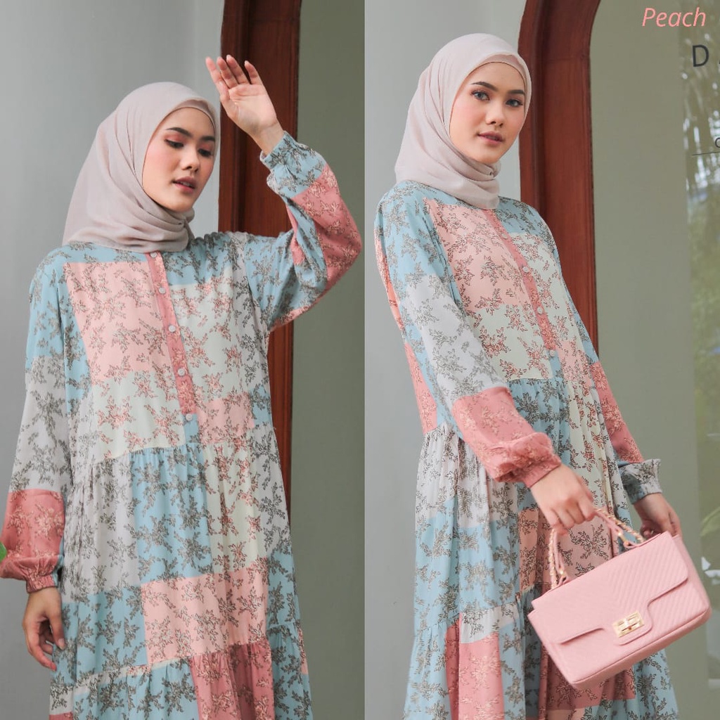 Gamis Dewasa Motif Daun - Homey Dress Chayra Jumbo Ukuran XL LD 120 - Bahan Katun Rayon Premium - Gamis Dewasa Jumbo