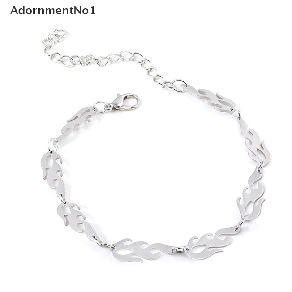 (AdornmentNo1) Kalung Choker + Gelang Tangan Rantai Metal Gaya Punk Hip Hop Motif Api Untuk Perhiasan Wanita