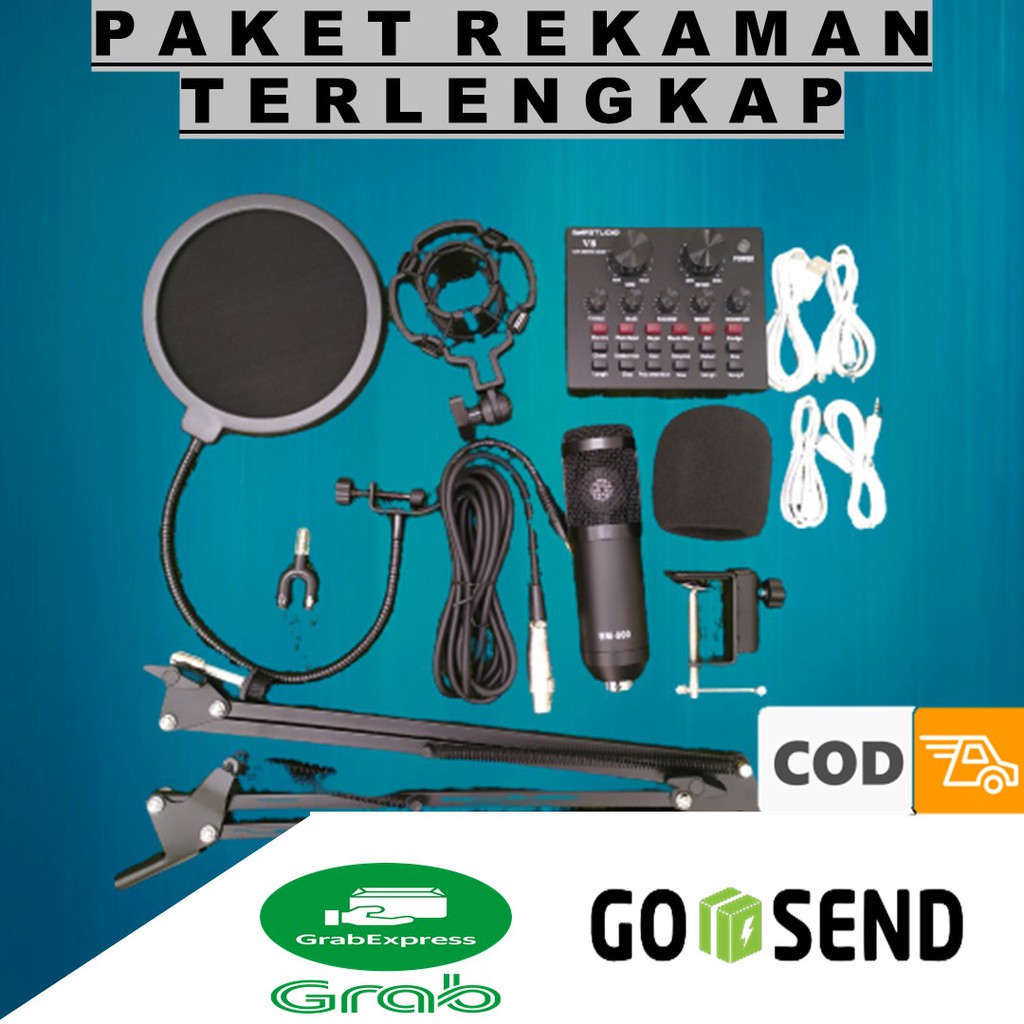 PAKET REKAMAN SOUNDCARD V8S V8 PLUS MIC BM 800 ARM STAND PAKET KARAOKE