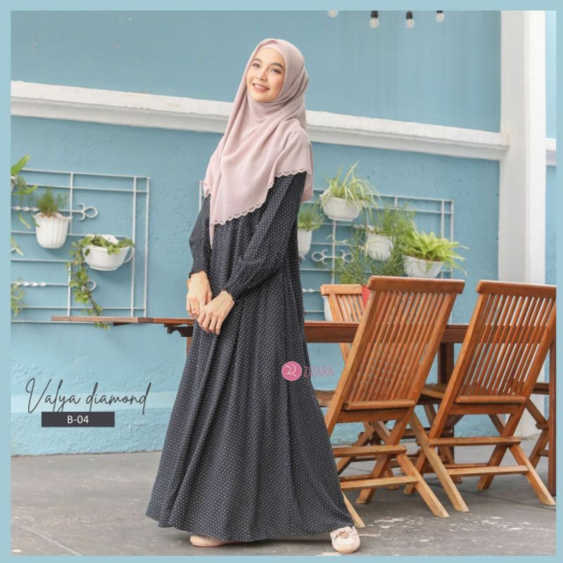 Dress Valya Diamond Zizara-Gamis Polkadot Hitam size M-Gamis chick-Gamis Daily