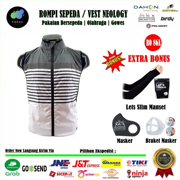 Rompi Sepeda Vest Brompton Windbreaker Pria wanita (Motif Garis Abu)