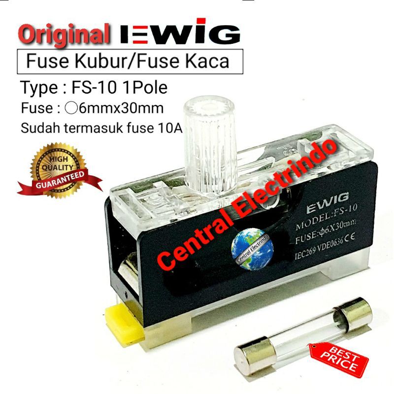 Fuse Kubur Din Rail EWIG 1 Pole FS-10 Fuse Holder Kaca FS-10.