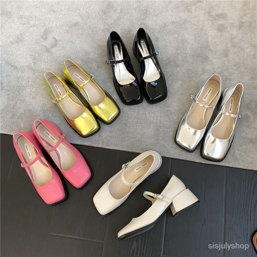 [✅BISA COD]  #Sisjuly# Sepatu Hak Tinggi Wanita Retro Perancis Mary Jane Sepatu Sepatu Kecil Sepatu Kulit Sepatu