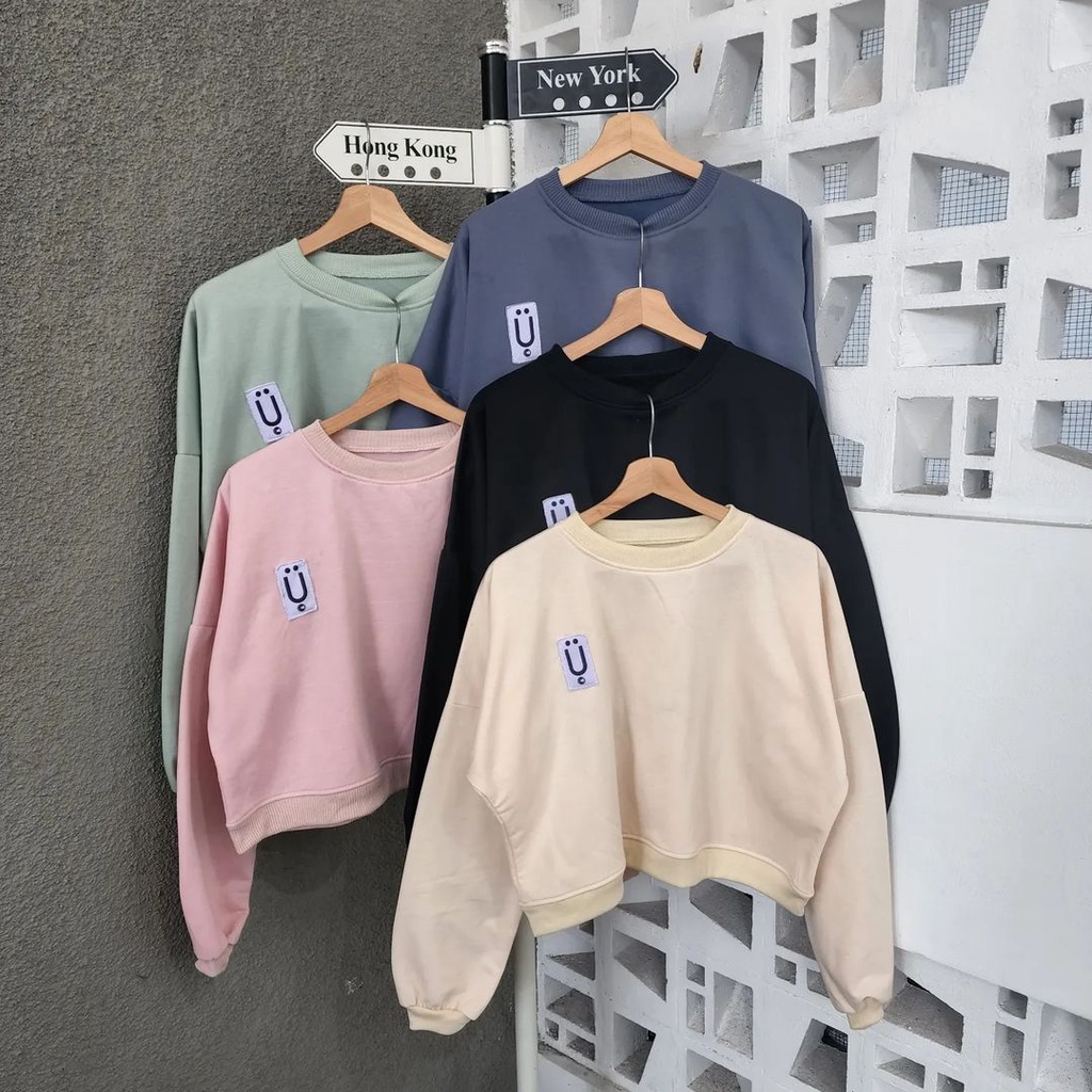 BASIC U CROPE SWEATER CREWNECK FLEECE | Switer Model Terbaru Fashion Cassual Korean Style