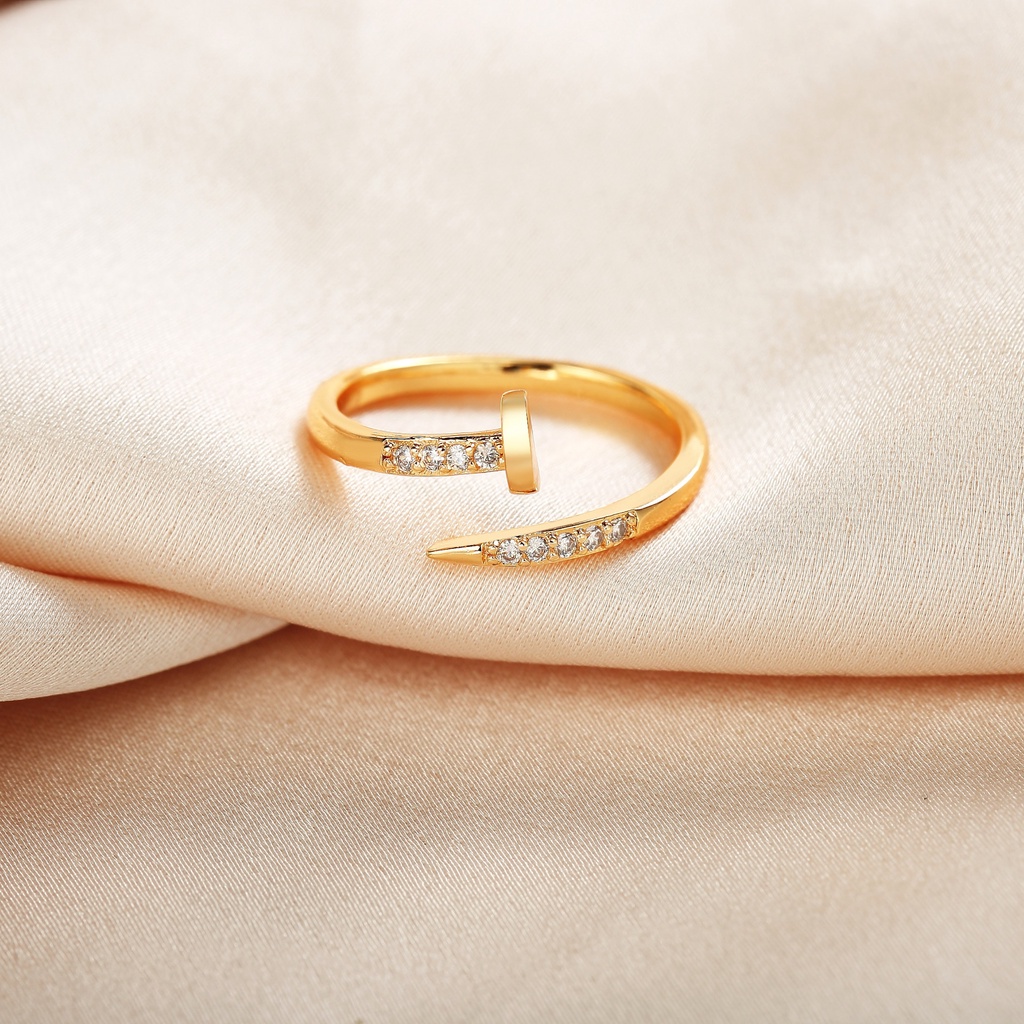 Y463 [COD✔] Paku Cincin Berlian Kristal Stainless Steel Rose Gold Perak Fashion Wanita Pernikahan Rings