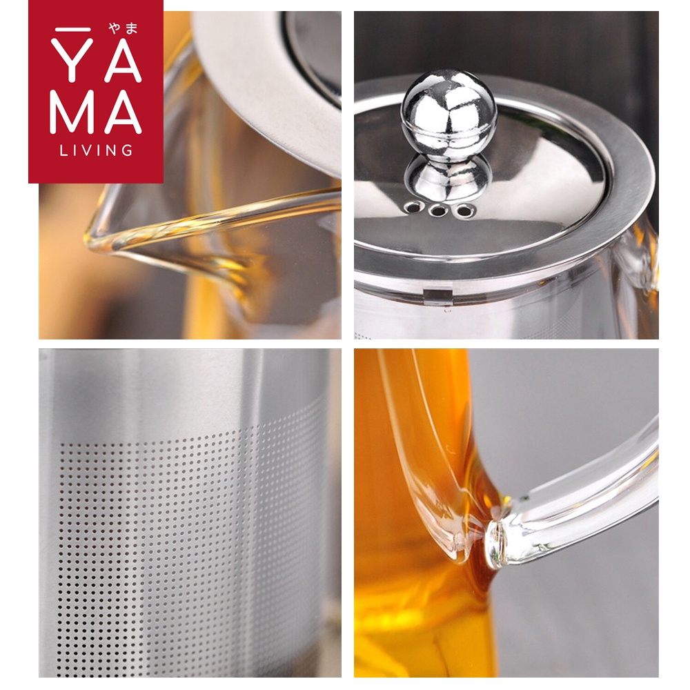 YAMA KYOSA Tea Pot Infuser Teko Teh Kaca Stainless Teapot Teko Teh Dengan Saringan Tea Maker