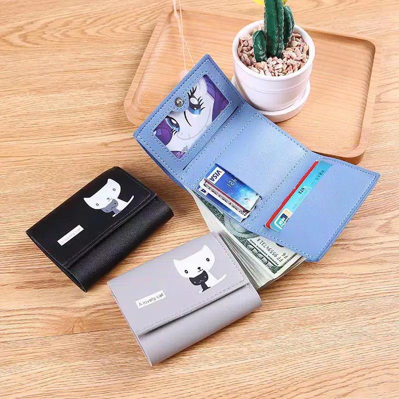 DOMPET LIPAT WANITA MINI KEKINIAN FASHION CEWEK KOREA KARAKTER KUCING WALLET CAT WOMEN AA37