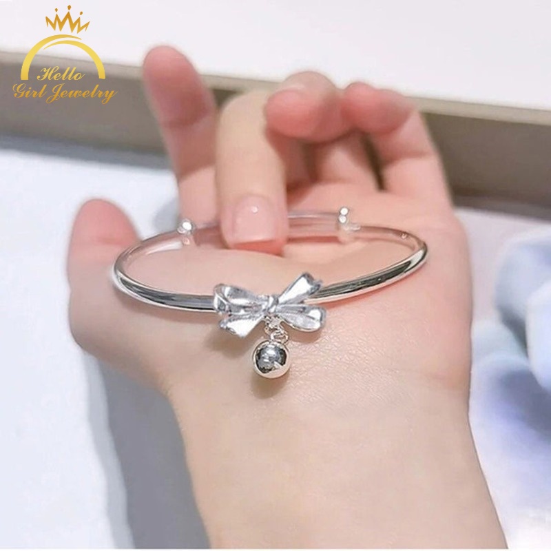 Gelang Desain Pita Lonceng Warna Silver Gaya Korea Untuk Wanita