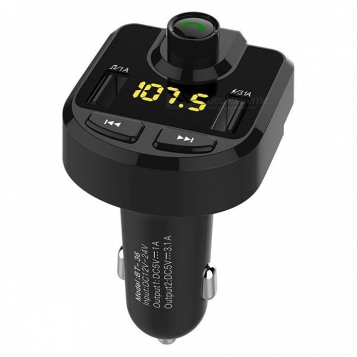 BT36 Bluetooth Handsfree Car Kit with FM Transmitter 3.1A 2 USB Port Charger Music Play