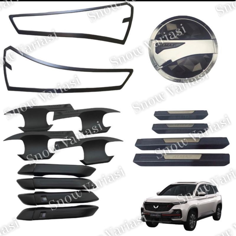 Paket Garnish Outer Handle Tank Cover Sillplate Wuling Almaz Hitam Chrome