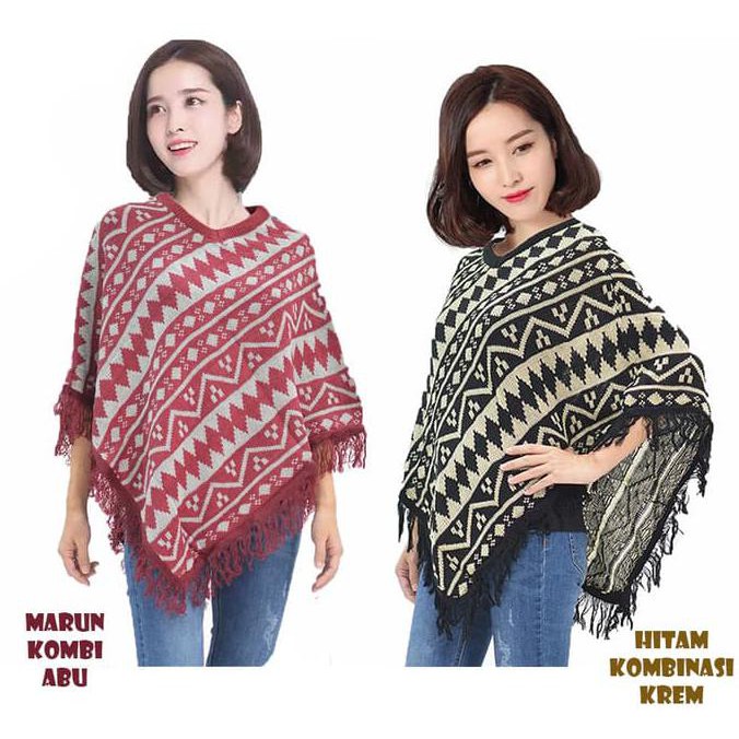PRODUK TERBARU NOSH PONCO MAROKO KNIT OUTER SWEATER RAJUT WANITA FASHION KOREA BAHAN HALUS