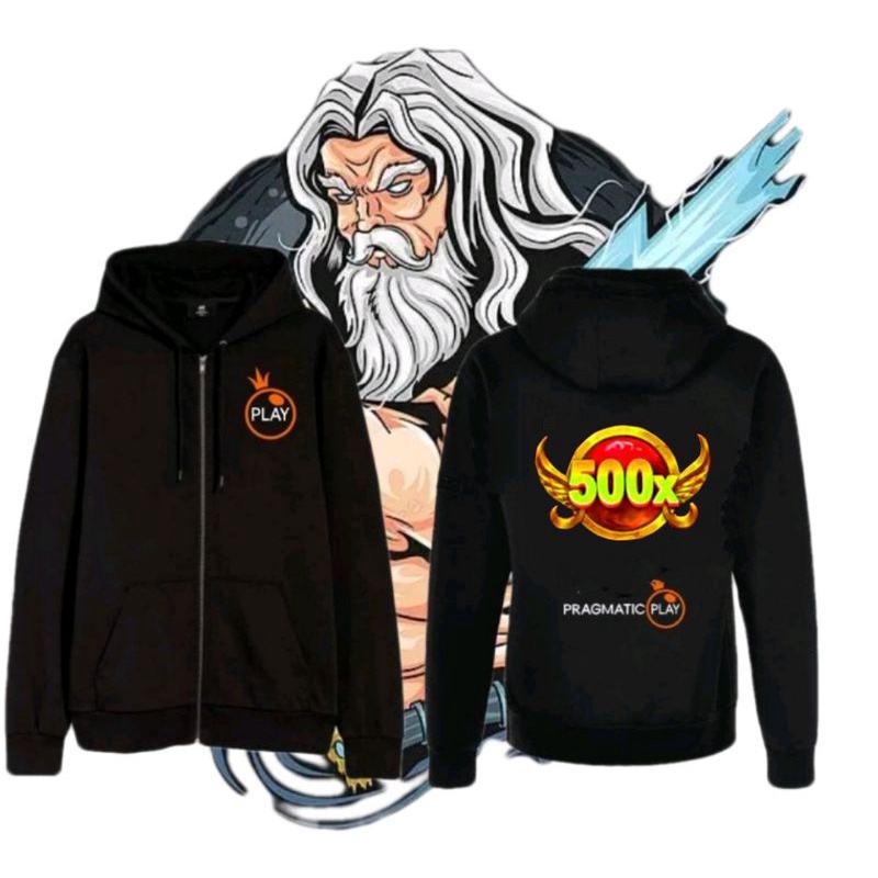 Jaket Hoodie Zipper Pria/Wanita Tulisan Logo Pragmatic Play 500x Gate Of Olympus