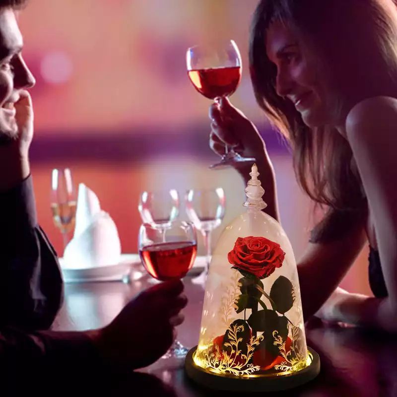 bunga beauty and the beast preserved rose impor led valentine gift hadiah anniversary