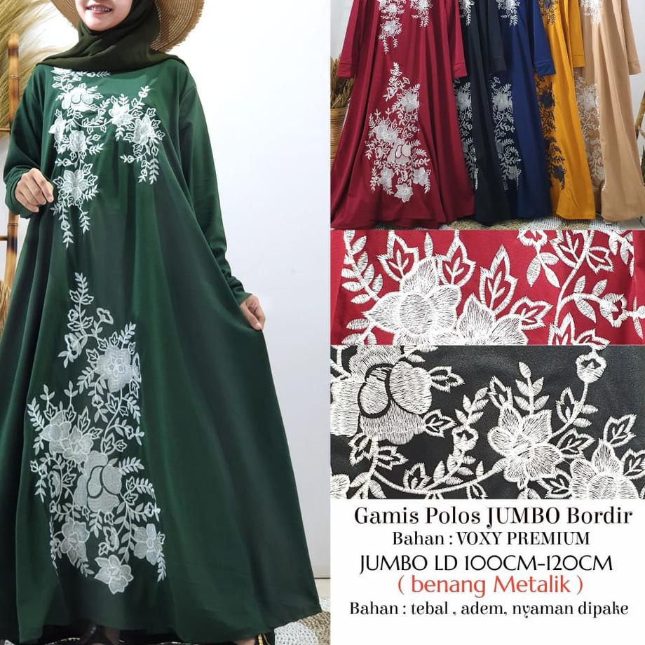 GAMIS JUMBO ABAYA BORDIR SULTAN MEWAH MATT VOXI PREMIUM FIT XXL LD 120 CM