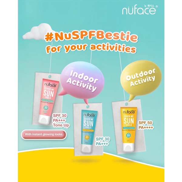 [GARANSI NO WHITECAST] [50GR] [BPOM] Nuface Cover Me Sun Shield (Sunscreen) Tabir Surya SPF30 PA+++ | SPF50 PA++++ | Tone Up_Cerianti