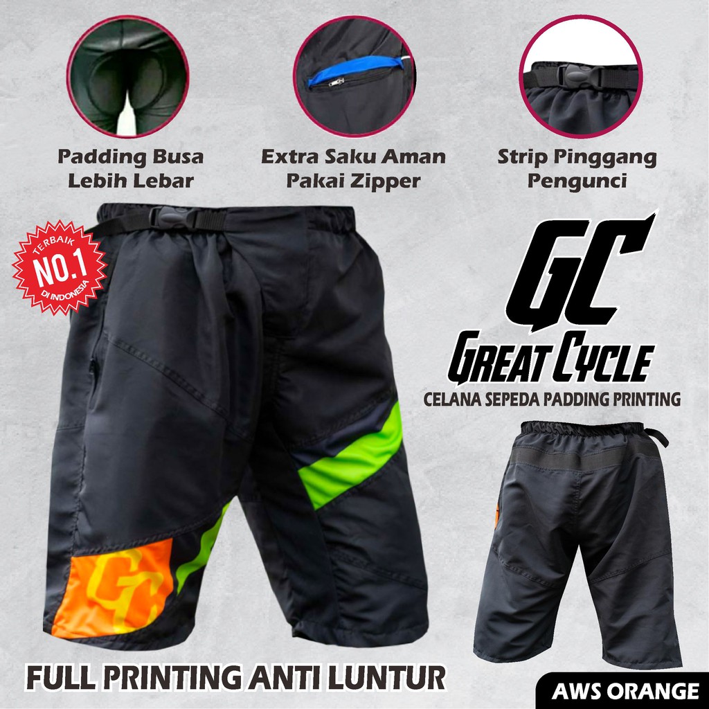 Celana Sepeda GC Non Padding Full Printing Anti Luntur Bahan Microfiber Padding Busa