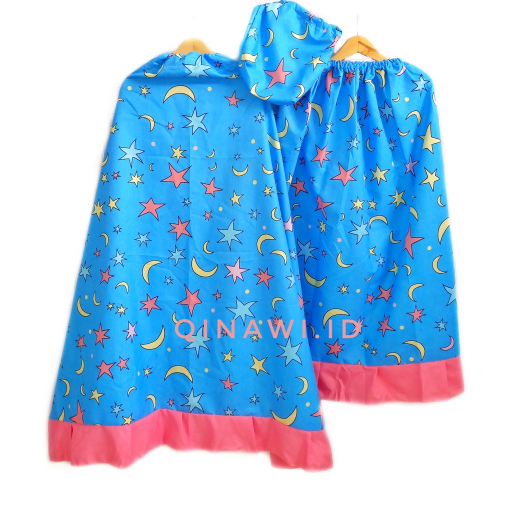 MUKENA ANAK PEREMPUAN  KATUN ADEM MOTIF KARTUN USIA 5 6 7 8 TAHUN size M L dan XL-BIRU BULAN