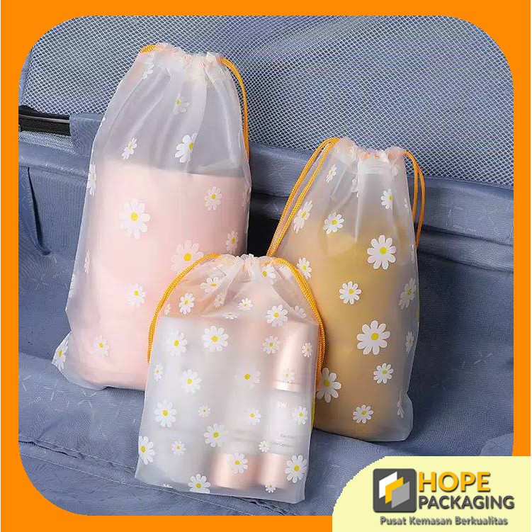 [ 5 pcs ] Travel Pouch Serut Flower Transparan Ukuran S Dan M