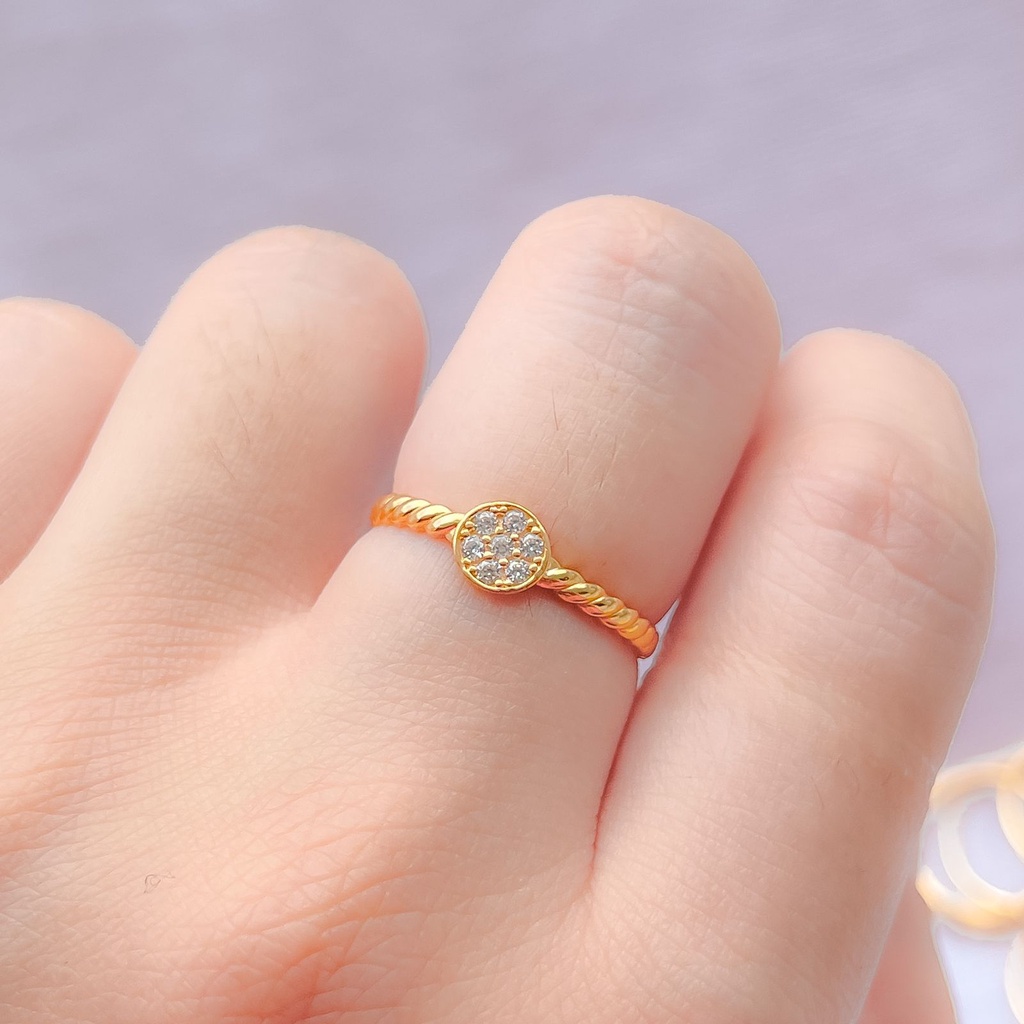 Cincin anak dan dewasa emas asli kadar 700 70% 16k solitare bulat permata tanam lilit cotton ringan 1 gram padat