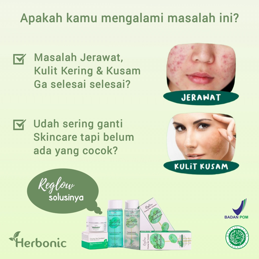 REGLOW Skincare Original BPOM Glowing Skin Treatment Paket Wajah Glowing Perawatan Kecantikan Pemutih Wajah Facial Wash Toner Cream Micellar Water Pembersih Wajah Penghilang Jerawat Flek Hitam Noda Hitam Bruntusan kerutan Inflamasi-1