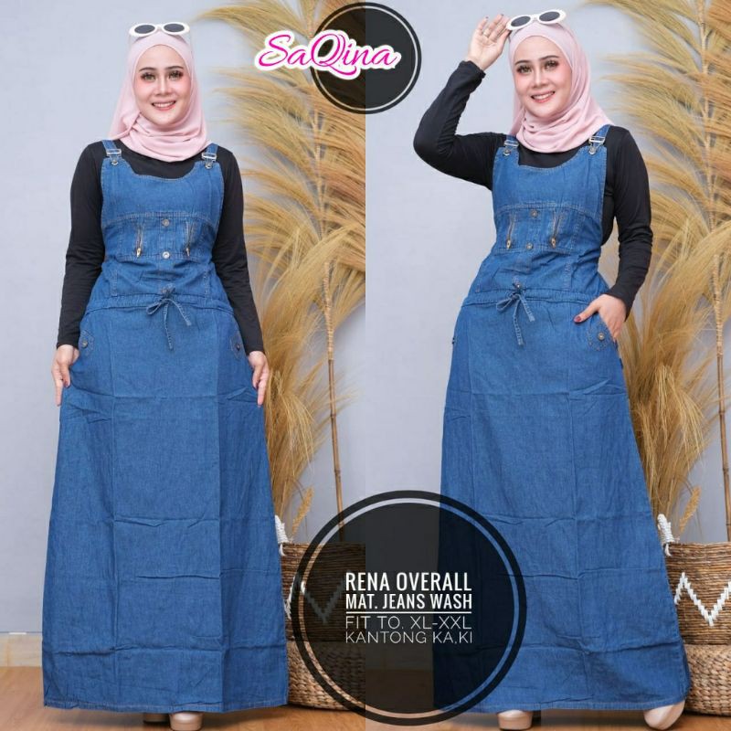 ZIPPER OVERALL JEANS REMPEL SUSPENDER KANCING FASHION WANITA SOLO MURAH WITH INNER