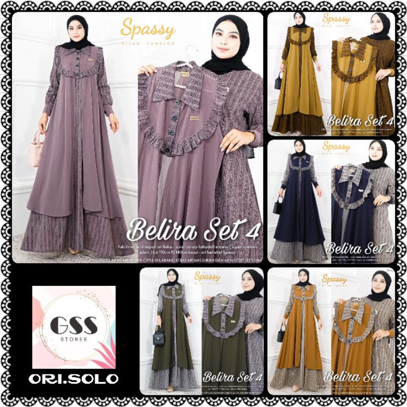 BELIRA SET 4 DRESS Original By SPASSY HIJAB LD 110 PB 140 Busui Gamis Outer Katun Rammi Import Mix C