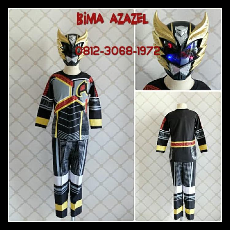 Baju Kostum Anak Karakter Superhero Bima X Hitam Azazel Topeng Nyala - Size 4 Kode 458
