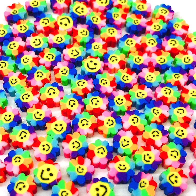 20pcs Manik-Manik Polymer Clay Motif Ekspresi Wajah Warna Campur Ukuran 8mm