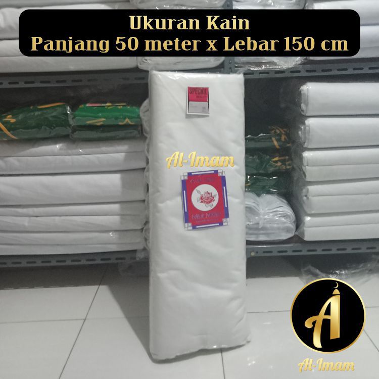 kain kafan mori lebar 150 cm 1 roll 50 meter cap bunga mawar