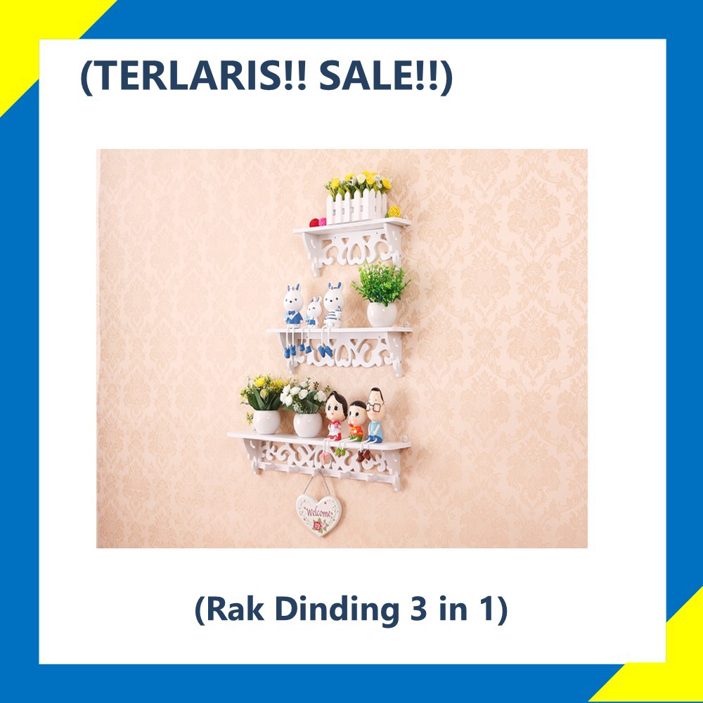 🌟【MURAH】🌟Rak Dinding Vintage dalam Gantung Desain Ukir Bahan Kayu Putih untuk Dekorasi Rumah 3in1