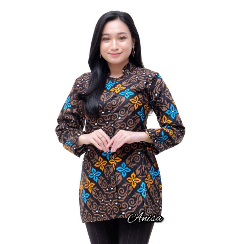Batik wanita ASJ SA HRB026 Kenongo Kemeja Tosca Pendek-An5