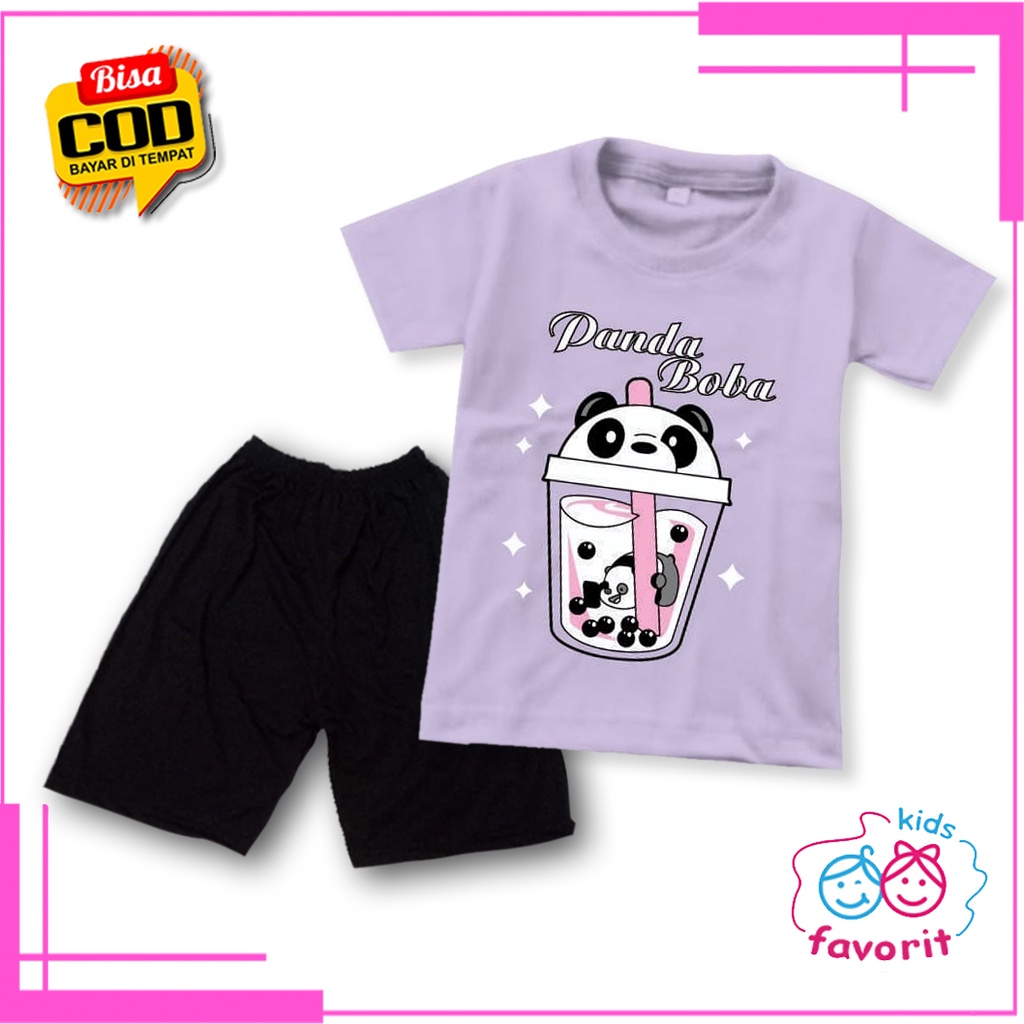 Favorit kids setelan baju anak perempuan lengan pendek gambar bubble Boba