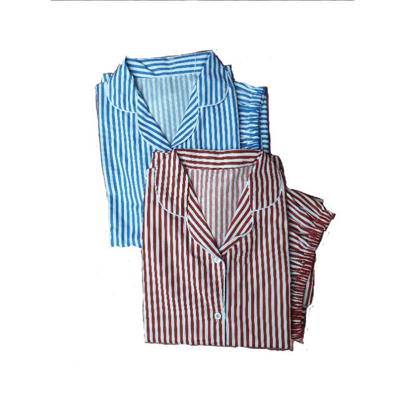 Baju Tidur Piyama Wanita/Cewek Dewasa Motif Salur/Stripe Katun HP