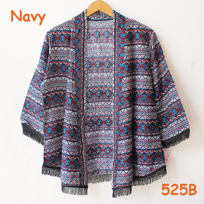 PROMO - CARDIGAN KIMONO BATIK TRIBAL RAYON RUMBAI KIWIR-KIWIR HITAM ETNIK ADEM CARDIGAN WANITA