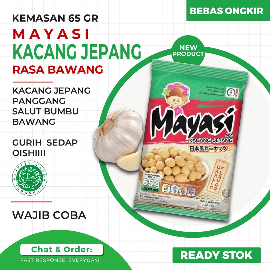 MAYASI Kacang Jepang Rasa Bawang Jagung Bakar  Pedas 65 gr