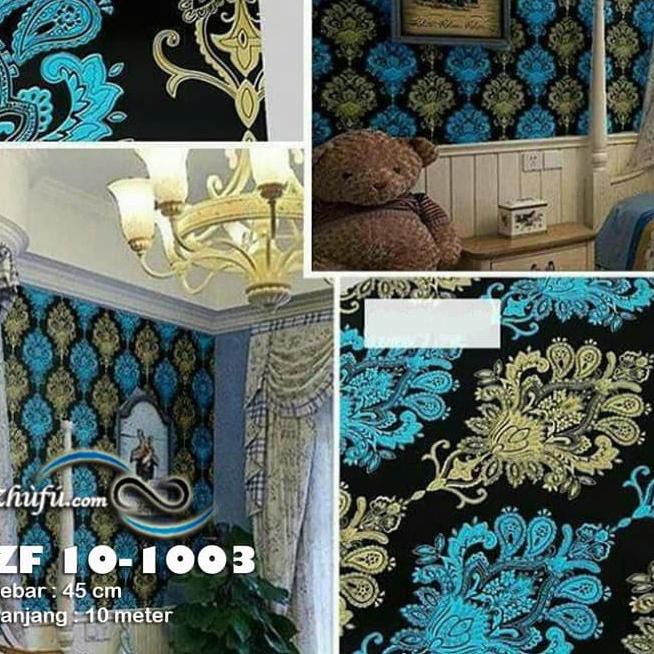 SALE Wallpaper Dinding Motif BLACK BLUE GOLD CY1003 45cm x 10m ..,,,..
