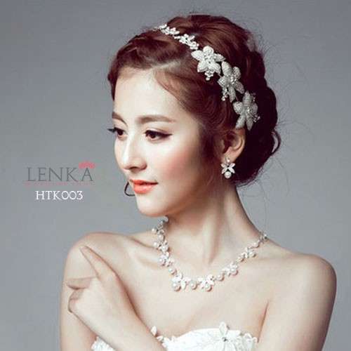 Paket Tiara Kalung Anting Mutiara Eksklusif  Aksesoris Pengantin Modern Lenka - HTK003