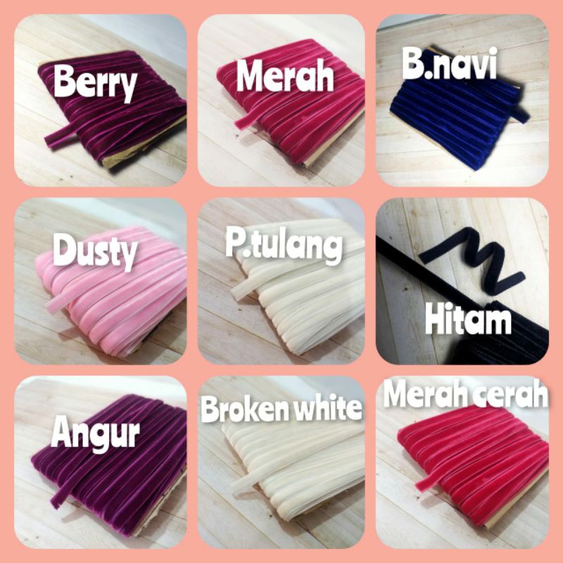 

per rol 15 meter,pita bludru/velvet lebar 0.7 cm