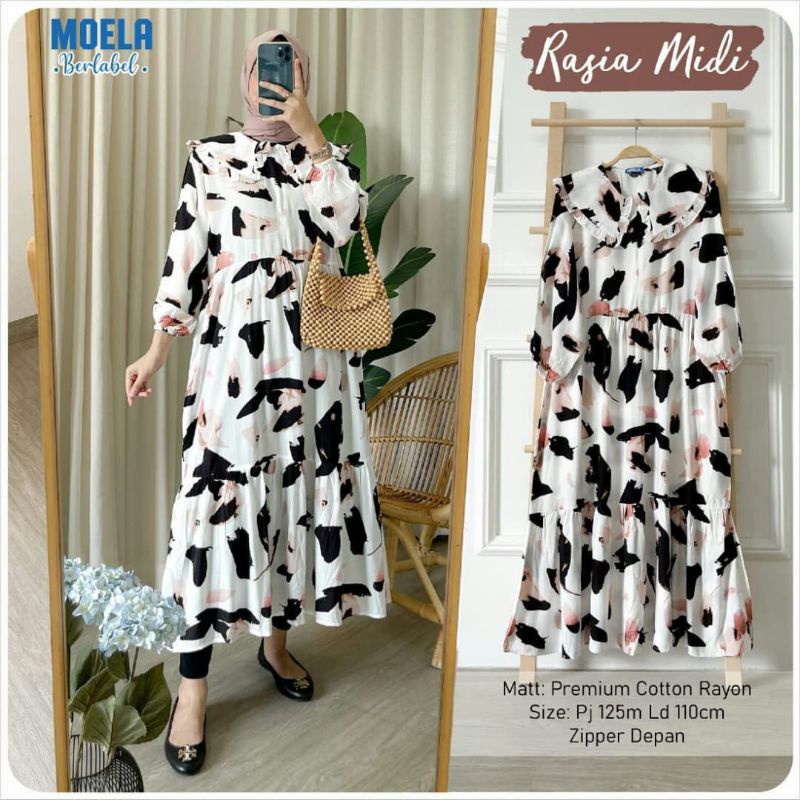 MIDI DRES Baju gamis wanita best seller murah warna putih hitam kotak kotak