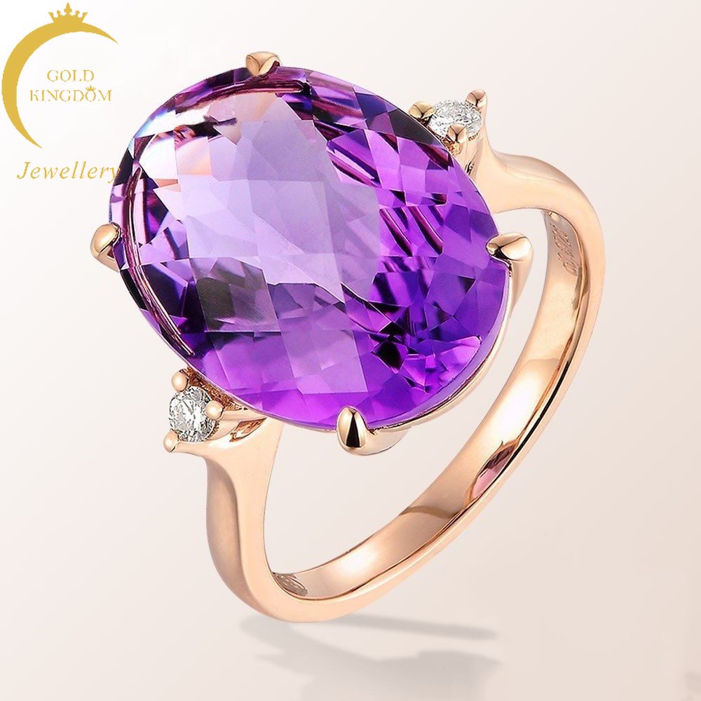 Cincin Lapis Rose Gold Emas Asli Kadar 375Desain Kura-Kura Hias Amethyst Adjustable Untuk Wanita