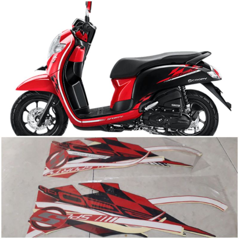 STIKER STRIPING LIS BODY HONDA SCOOPY SPORTY 2018 MERAH HITAM